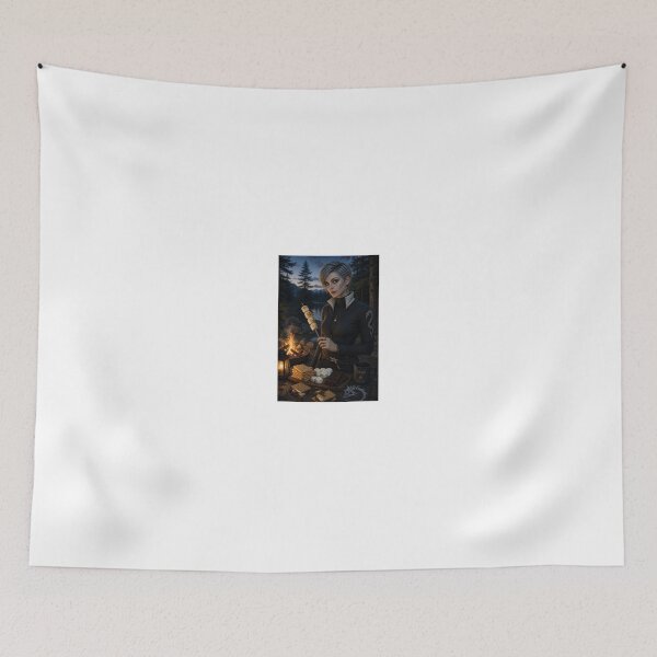 Item preview, Woman with s'mores by campfire at twilight designed and sold by CathryneDelamort.