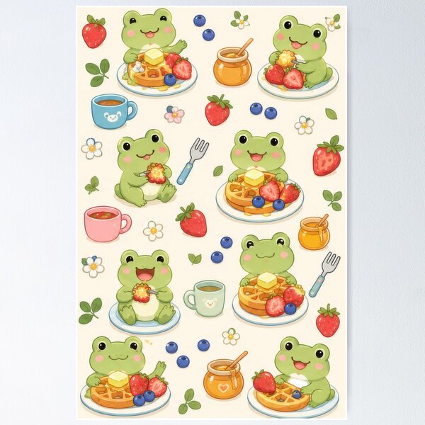 Item preview, Frog Waffle Breakfast Kawaii Pattern designed and sold by Soft Berry Studio.