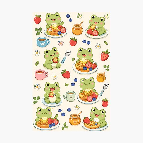 Item preview, Frog Waffle Breakfast Kawaii Pattern designed and sold by Soft Berry Studio.