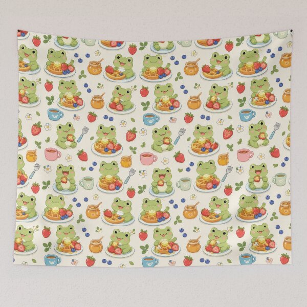 Item preview, Frog Waffle Breakfast Kawaii Pattern designed and sold by Soft Berry Studio.