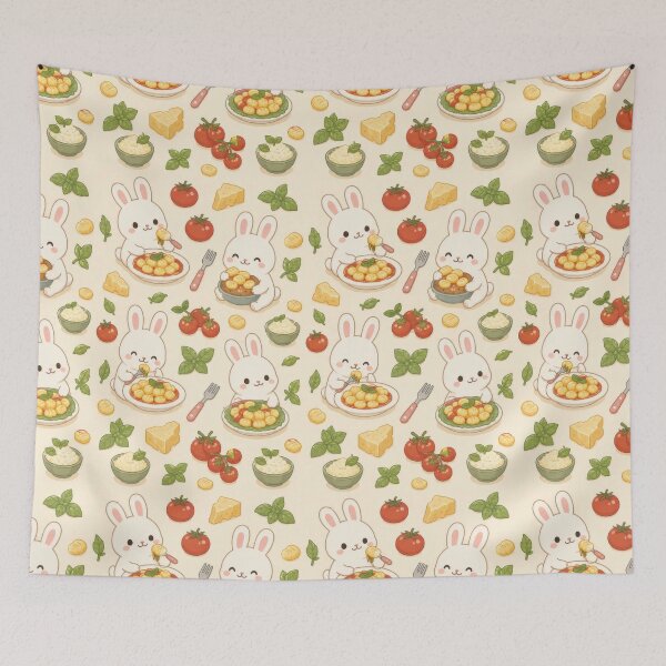 Item preview, Bunny Gnocchi Dinner Kawaii Pattern designed and sold by Soft Berry Studio.