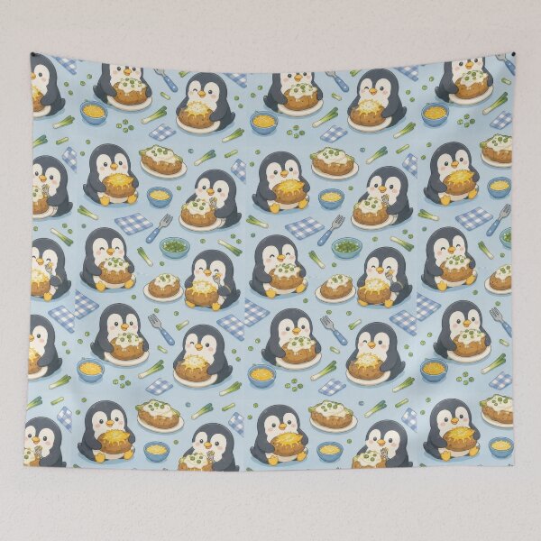 Item preview, Penguin Baked Potato Kawaii Pattern designed and sold by Soft Berry Studio.