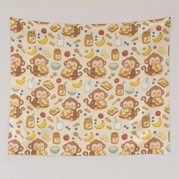 Item preview, Monkey Peanut Butter Toast Kawaii Pattern designed and sold by Soft Berry Studio.