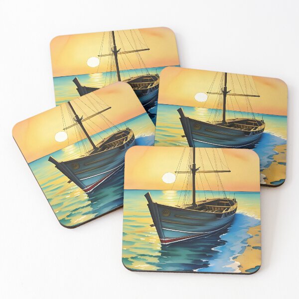 Item preview, Golden Sunset Boat: Serene Coastal Landscape designed and sold by Serene Strokes Art.