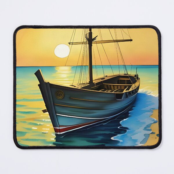 Item preview, Golden Sunset Boat: Serene Coastal Landscape designed and sold by Serene Strokes Art.
