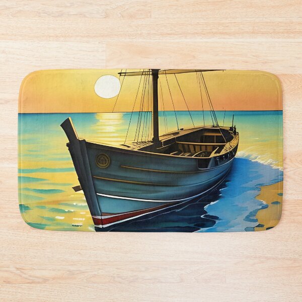 Item preview, Golden Sunset Boat: Serene Coastal Landscape designed and sold by Serene Strokes Art.