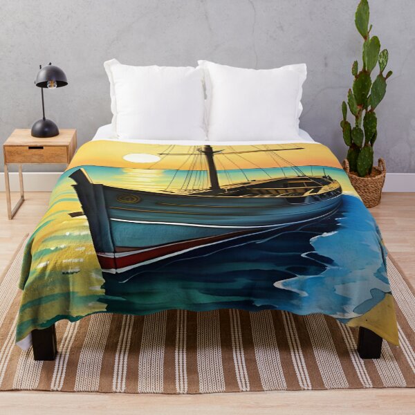 Item preview, Golden Sunset Boat: Serene Coastal Landscape designed and sold by Serene Strokes Art.