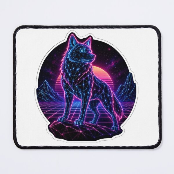 Item preview, Neon Wireframe Wolf in Synthwave Landscape designed and sold by Snurly.
