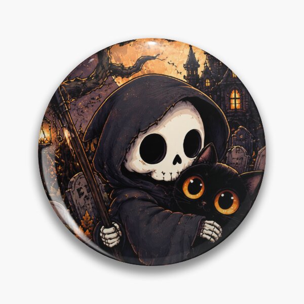 Item preview, Cute Grim Reaper and Black Cat Halloween – Till Death We Cuddle designed and sold by TeikunShop.