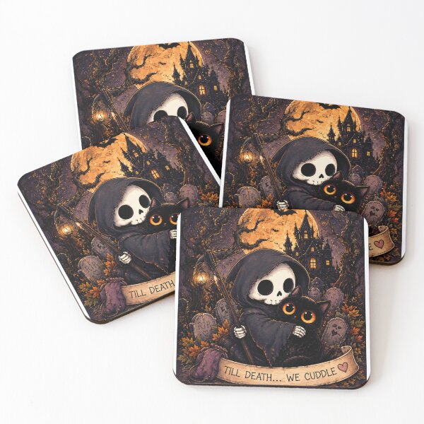Item preview, Cute Grim Reaper and Black Cat Halloween – Till Death We Cuddle designed and sold by TeikunShop.
