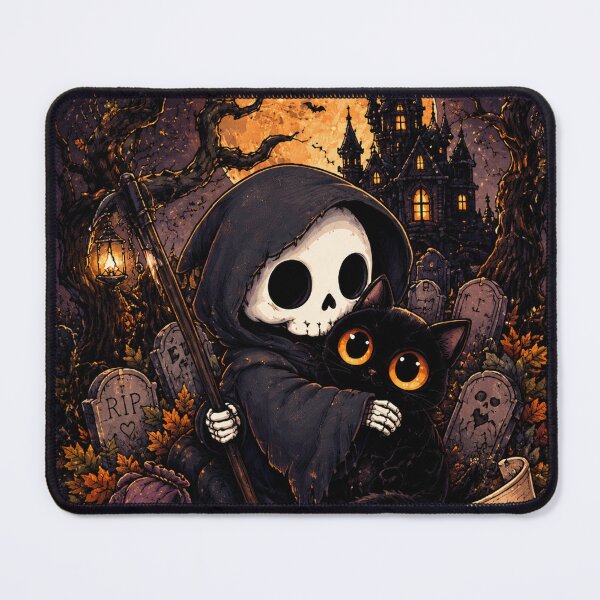 Item preview, Cute Grim Reaper and Black Cat Halloween – Till Death We Cuddle designed and sold by TeikunShop.