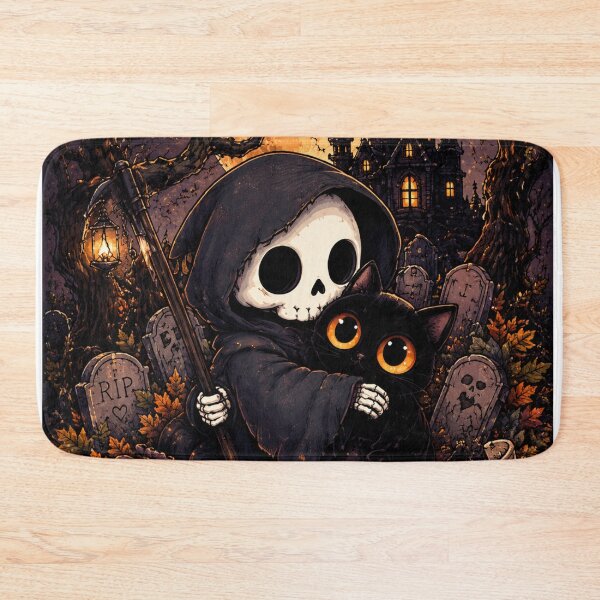Item preview, Cute Grim Reaper and Black Cat Halloween – Till Death We Cuddle designed and sold by TeikunShop.