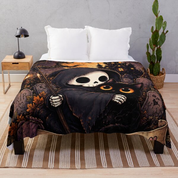 Item preview, Cute Grim Reaper and Black Cat Halloween – Till Death We Cuddle designed and sold by TeikunShop.