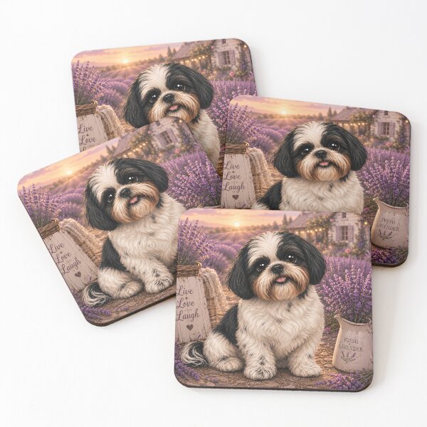 Item preview, Lavender Fields Shih Tzu | Cute Black & White Shih Tzu in Lavender Garden designed and sold by Clint Reno Designs.