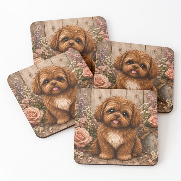 Artikelvorschau, Rustikaler Garten-Shih Tzu | Niedlicher brauner Shih-Tzu-Welpe mit Blumen | Hunde-Kunst im Landhausstil entworfen und verkauft von Clint Reno Designs.