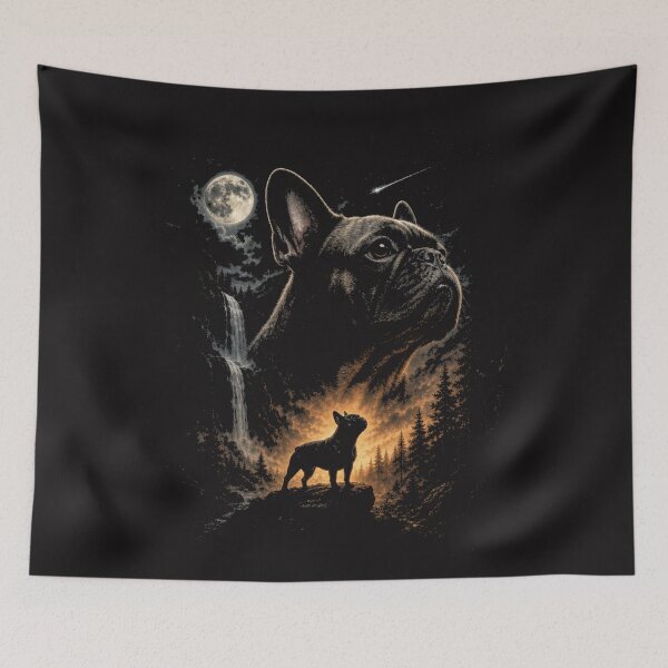 Item preview, French Bulldog Howling at the Moon – Vintage Dog Lover Design designed and sold by Clairenity Studio.