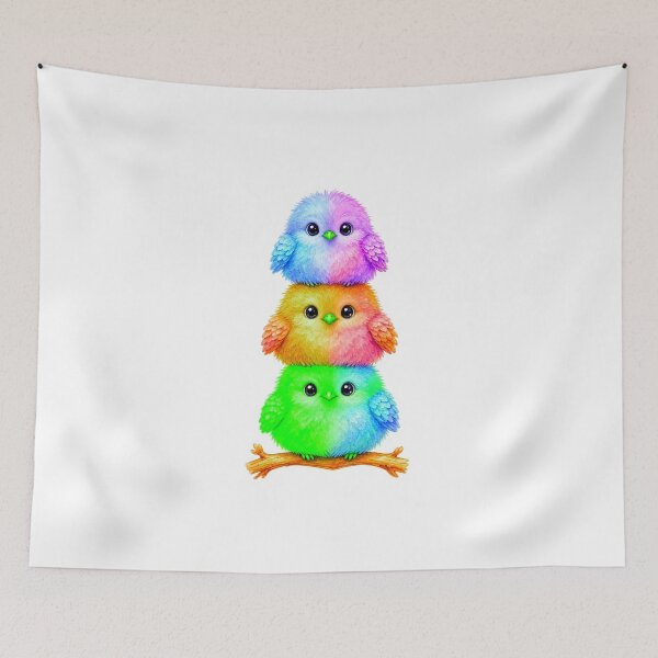 Item preview, Stacked Rainbow Budgie Trio designed and sold by ExploreAura Studio.