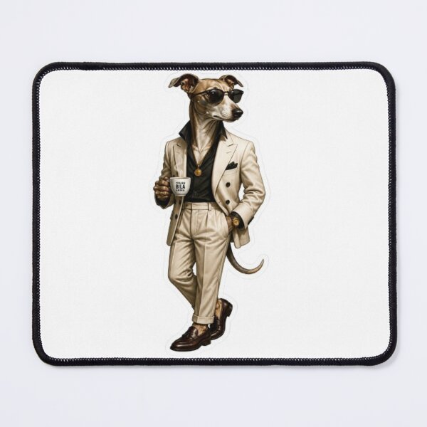 Item preview, Dapper Dog in White Suit with Coffee designed and sold by Snurly.