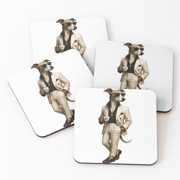 Item preview, Dapper Dog in White Suit with Coffee designed and sold by Snurly.