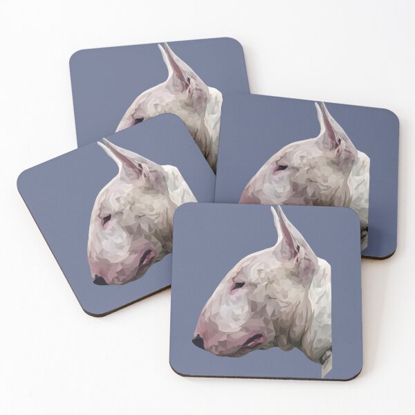 Item preview, White English Bull Terrier Geometric Design – side profile illustration designed and sold by Wheel and Woof.