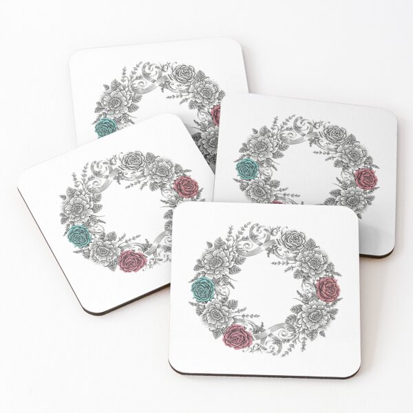 Item preview, Vintage Botanical Rose Wreath Linocut Illustration designed and sold by Dzblack.