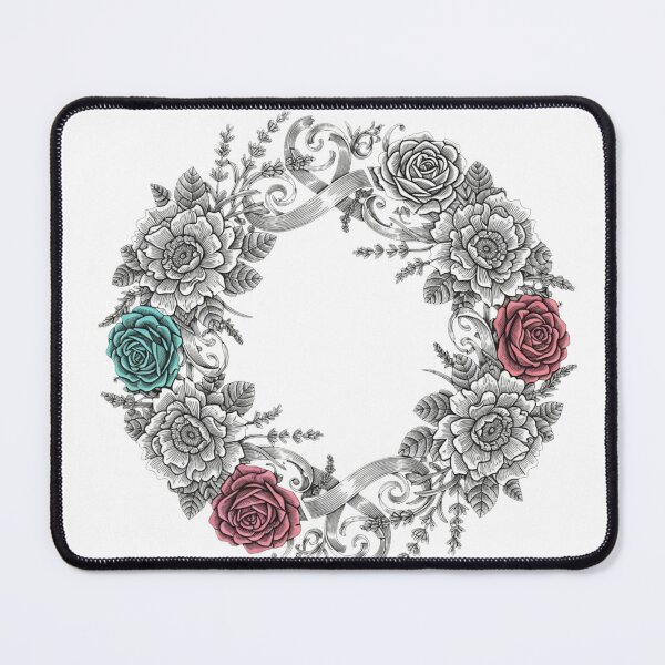 Item preview, Vintage Botanical Rose Wreath Linocut Illustration designed and sold by Dzblack.