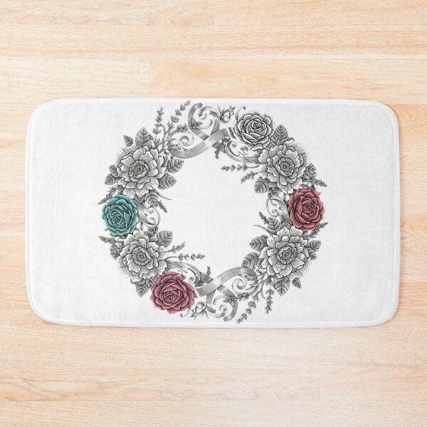 Item preview, Vintage Botanical Rose Wreath Linocut Illustration designed and sold by Dzblack.