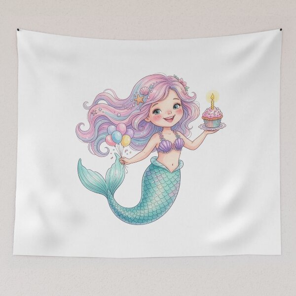 Item preview, Birthday Mermaid Balloons Cupcake Illustration designed and sold by Rutvain.