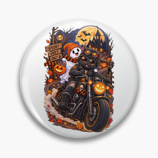 Item preview, Halloween Black Cat Biker Motorcycle Ghost Spooky Vibes designed and sold by afr-saad.