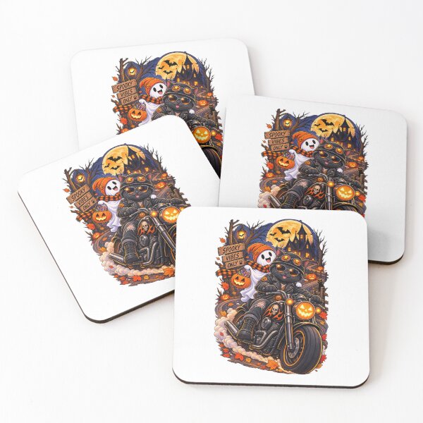 Item preview, Halloween Black Cat Biker Motorcycle Ghost Spooky Vibes designed and sold by afr-saad.