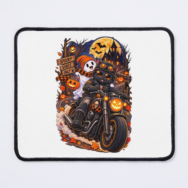 Item preview, Halloween Black Cat Biker Motorcycle Ghost Spooky Vibes designed and sold by afr-saad.