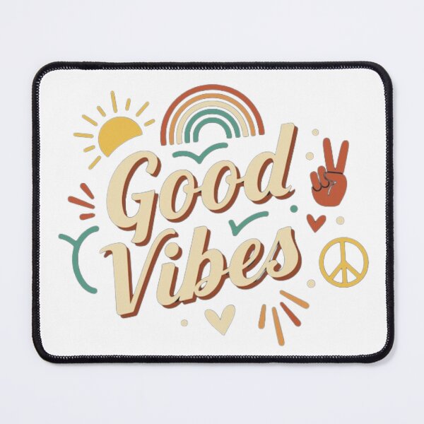 Item preview, Good Vibes Retro Hippie Peace Rainbow Typography designed and sold by CosmoMerchStore.