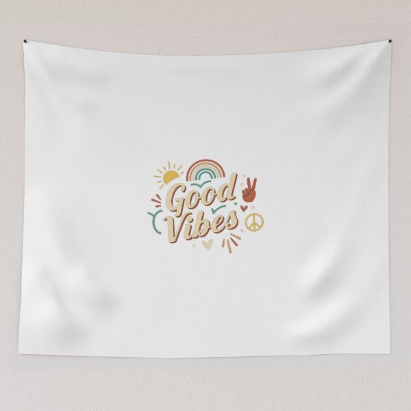Item preview, Good Vibes Retro Hippie Peace Rainbow Typography designed and sold by CosmoMerchStore.
