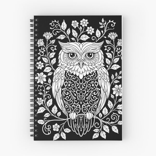 Item preview, Ornate Floral Owl – Intricate Black and White Botanical Design designed and sold by FrostyFrisby.