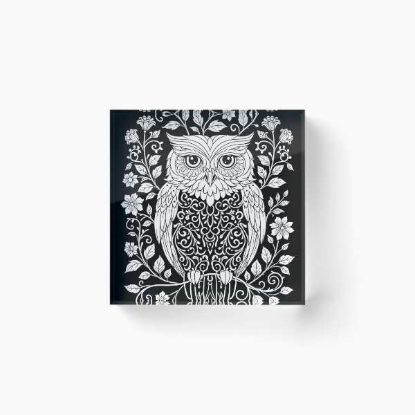 Item preview, Ornate Floral Owl – Intricate Black and White Botanical Design designed and sold by FrostyFrisby.