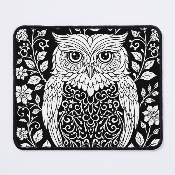 Item preview, Ornate Floral Owl – Intricate Black and White Botanical Design designed and sold by FrostyFrisby.