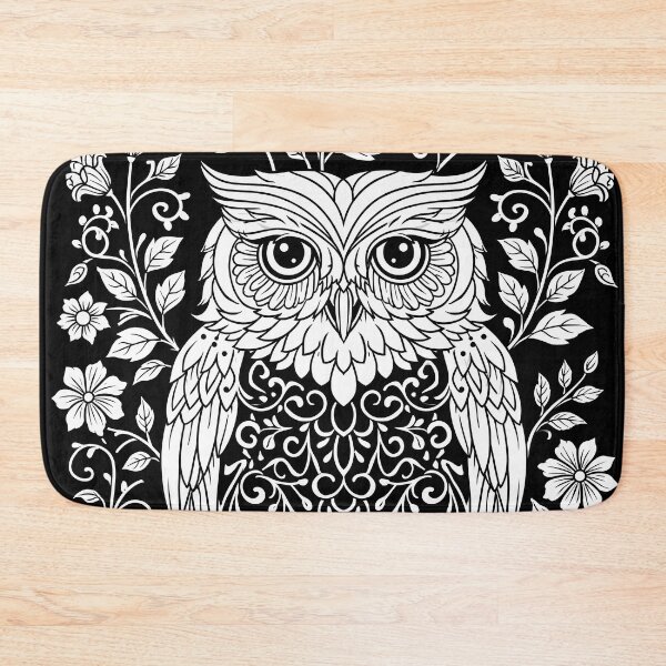 Item preview, Ornate Floral Owl – Intricate Black and White Botanical Design designed and sold by FrostyFrisby.