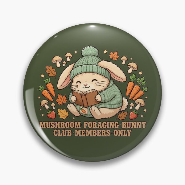 Item preview, Mushroom Foraging Bunny Club Members Only - Cute Bunny in Sweater Reading Book Cottagecore designed and sold by PrettyCrypt.