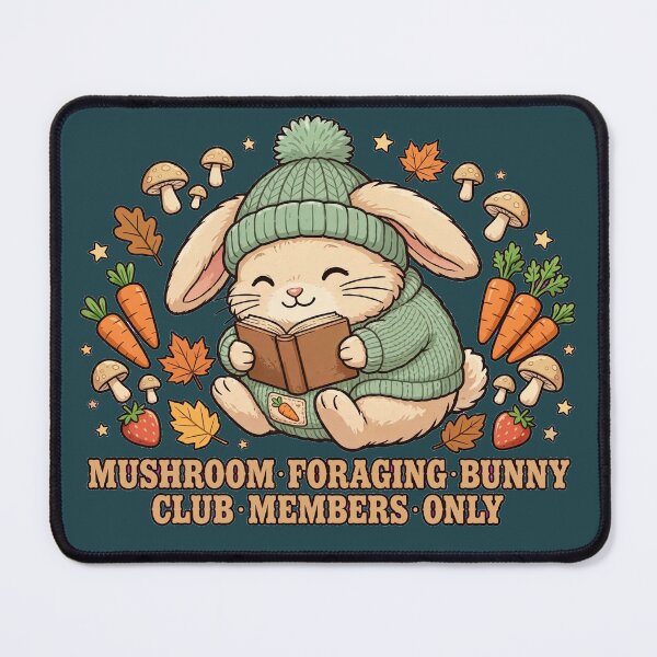 Item preview, Mushroom Foraging Bunny Club Members Only - Cute Bunny in Sweater Reading Book Cottagecore designed and sold by PrettyCrypt.