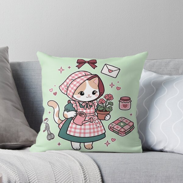Item preview, Cozy Gardening Cat: Pink Gingham & Sweet Home designed and sold by CuteKats.