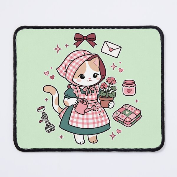 Item preview, Cozy Gardening Cat: Pink Gingham & Sweet Home designed and sold by CuteKats.