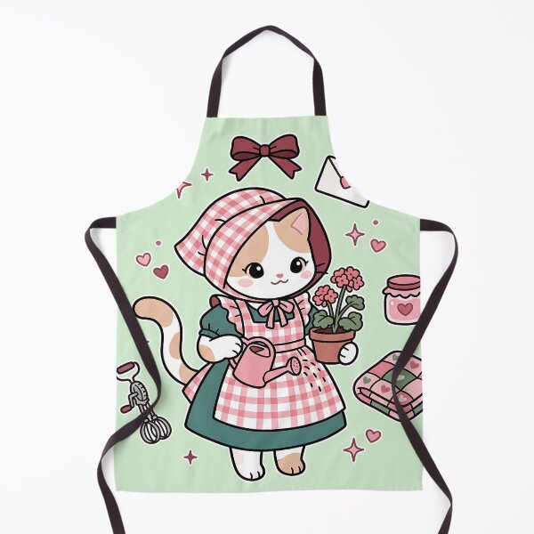 Item preview, Cozy Gardening Cat: Pink Gingham & Sweet Home designed and sold by CuteKats.