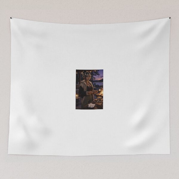 Item preview, Woman with s'mores by lakeside campfire designed and sold by CathryneDelamort.