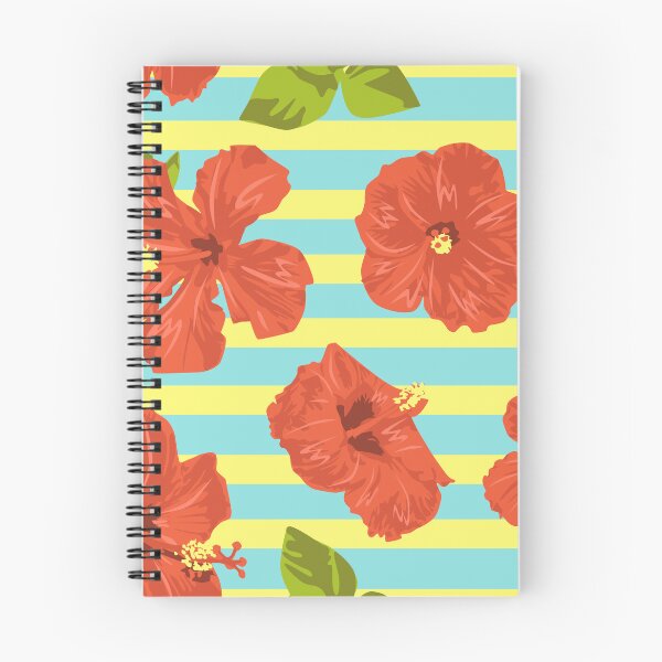 Item preview, Tropical, Red Hibiscus Blooms on Blue and Yellow Stripes designed and sold by nanriddle.