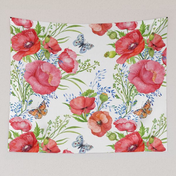 Artikelvorschau, Rote Poppy Wildflower Garden Butterflies entworfen und verkauft von nanriddle.