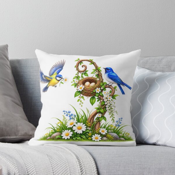 Item preview, Blue Bird Nest Floral Nature Design – Beautiful Garden Bird Artwork designed and sold by Reshmakhan.