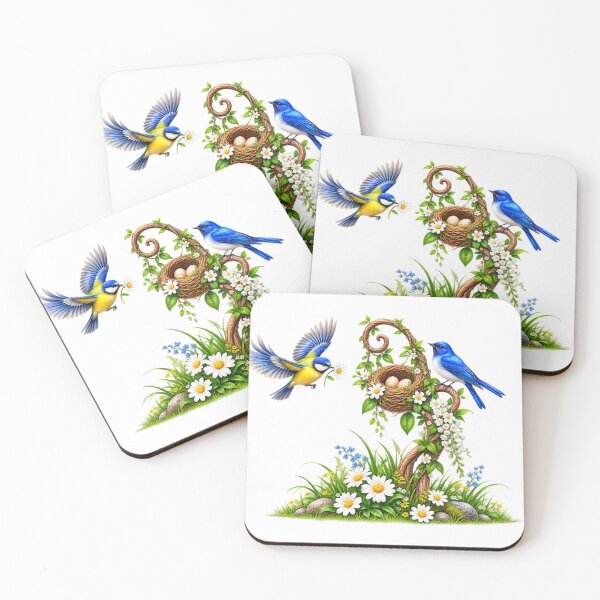 Item preview, Blue Bird Nest Floral Nature Design – Beautiful Garden Bird Artwork designed and sold by Reshmakhan.