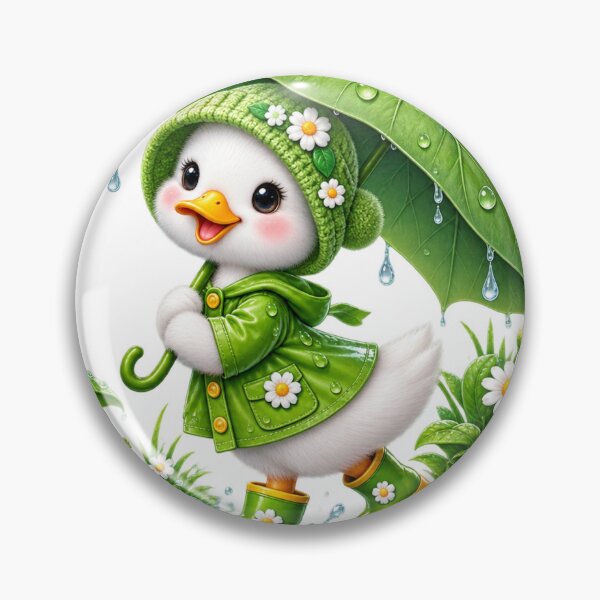 Item preview, Cute Duckling in Green Raincoat with Frog Under Leaf Umbrella, Rainy Day designed and sold by Reshmakhan.