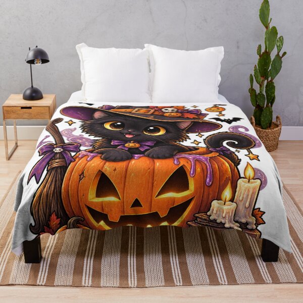 Item preview, Cute Black Cat Witch Halloween Pumpkin Spooky Magic Gothic Kitty designed and sold by TeikunShop.