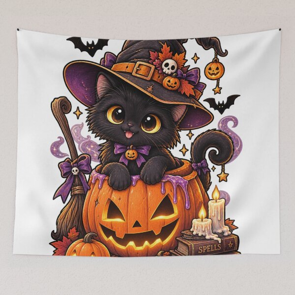 Item preview, Cute Black Cat Witch Halloween Pumpkin Spooky Magic Gothic Kitty designed and sold by TeikunShop.